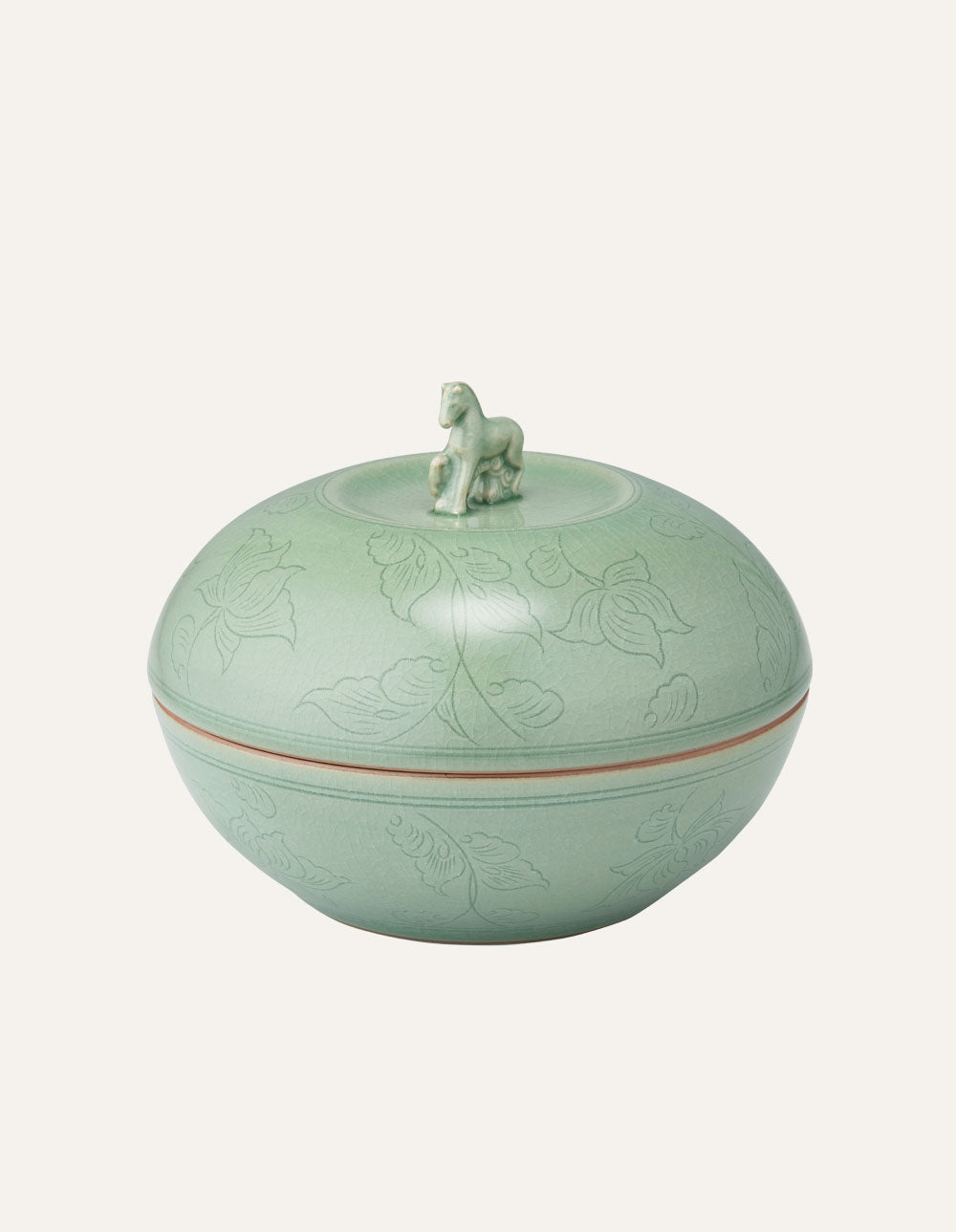 Horse Lidded Bowl 15cm Celadon