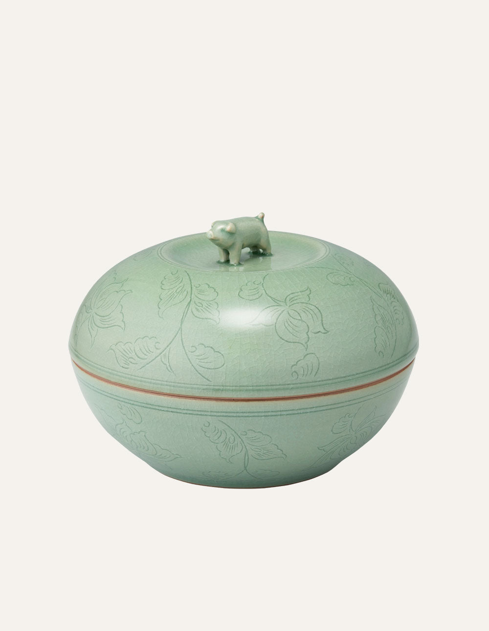 Pig Lidded Bowl 15cm Celadon