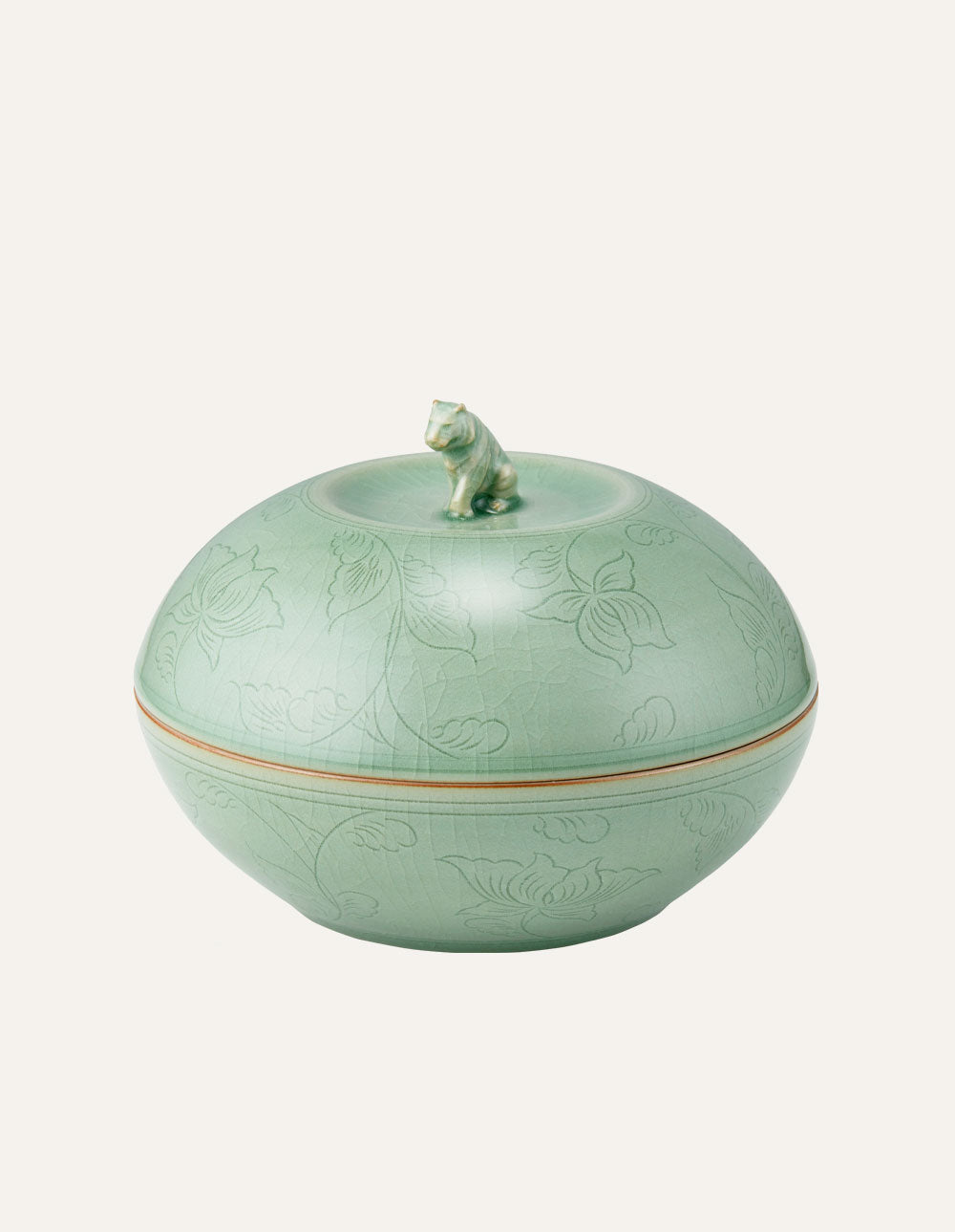Tiger Lidded Bowl 15cm Celadon